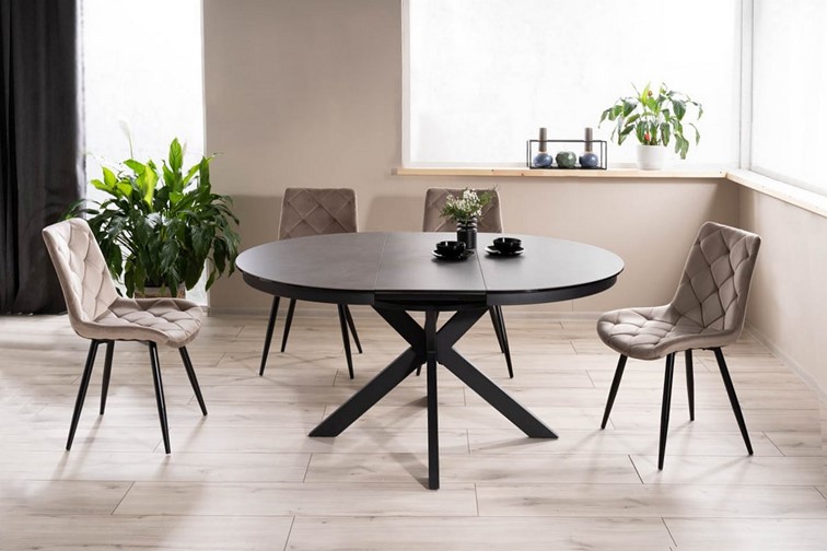 Stół Rozkładany PORTO (120-160)x120 Czarny/Ciemny Szary Efekt Marmuru