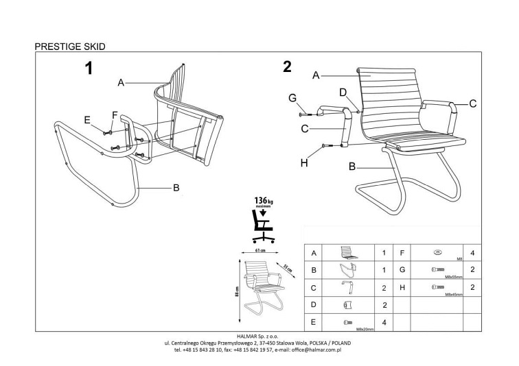 Fotel Gabinetowy PRESTIGE SKID Czarny