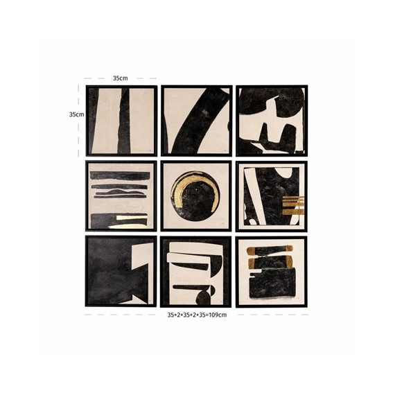 Zestaw 9 Obrazów GABRI 35x35cm Czarny
