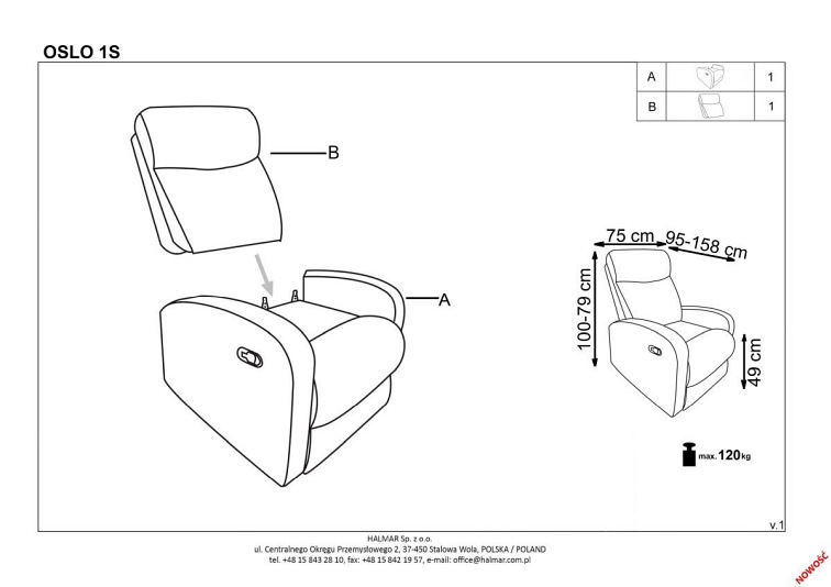Fotel Wypoczynkowy OSLO 1S Popiel