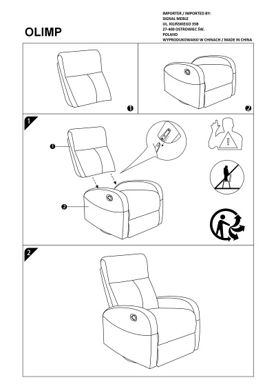 Fotel Rozkładany OLIMP Szary Tap. 178