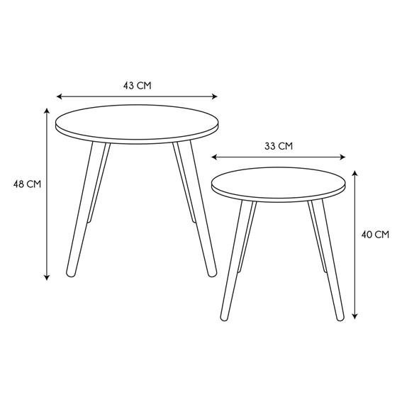 Zestaw 2 Stolików Fi43cm Niebieski/Pomarańczowy