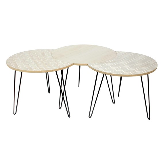 Zestaw 3 Stolików Fi45cm Bielony/Czarny