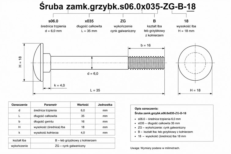Śruba Zamkowa s06.0x035-ZG-B-18 1kg Chrom
