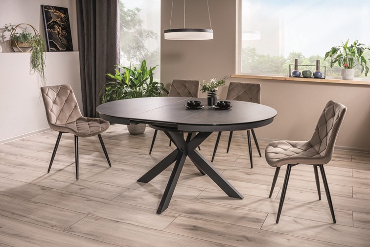 Stół Rozkładany PORTO (120-160)x120 Czarny/Ciemny Szary Efekt Marmuru