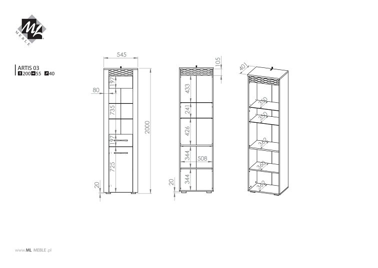 Witryna Artis 03 40x55x200 Dąb Artisan