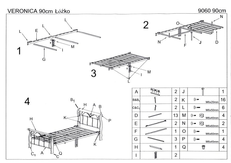 Łóżko VERONICA 90 cm czereśnia ant./czarny