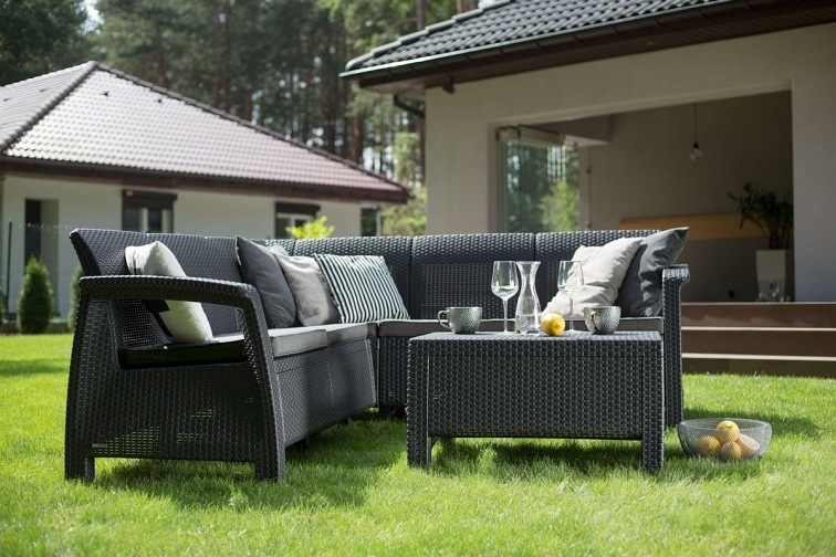 Zestaw Ogrodowy Narożnik + Stoliczek Corfu Relax Grafit