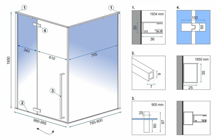 Kabina Prysznicowa FARGO 80x100 Czarny