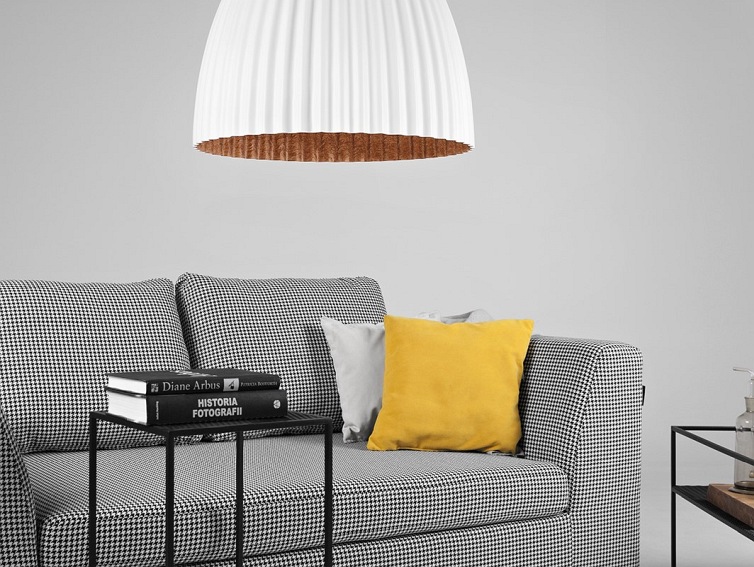Lampa Wisząca Plissart L 70x60x130 Biały/Miedziany