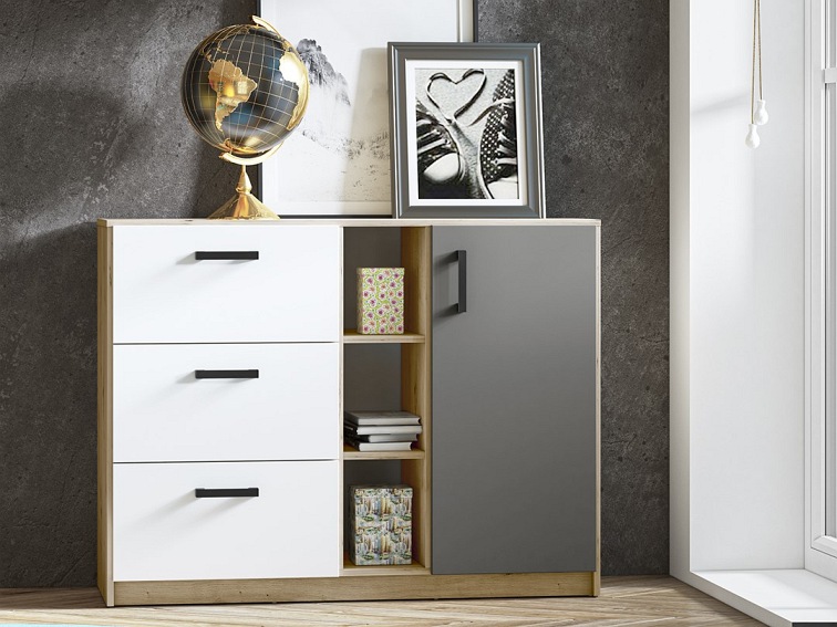 Komoda FINI 06 Biały/Szary/Dąb