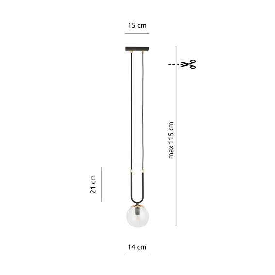 Lampa Wisząca GLAM 1 Czarny/Transparentny