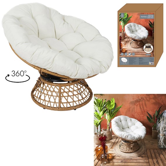 Fotel CANCUN Biały/ Naturalny Obrotowy