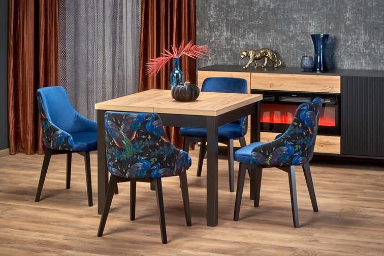 Stół Rozkładany TIAGO KWADRAT (90-125)x90 Czarny/Dąb Craft