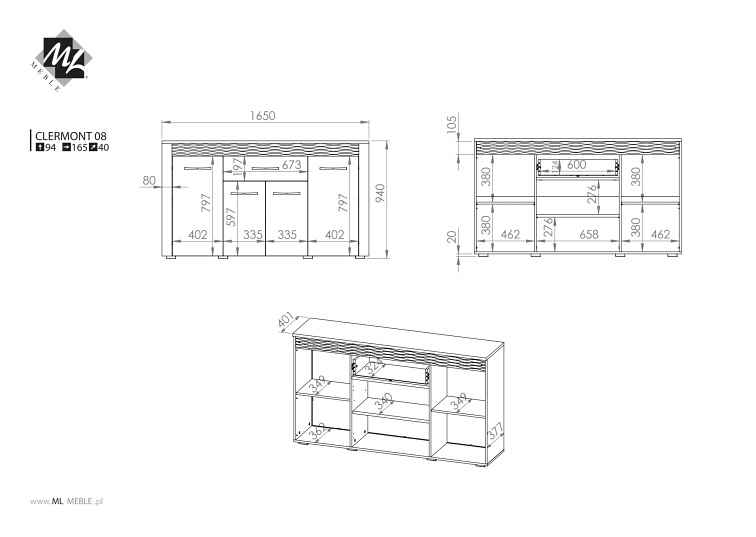 Komoda Clermont 08 40x165x94 Biały