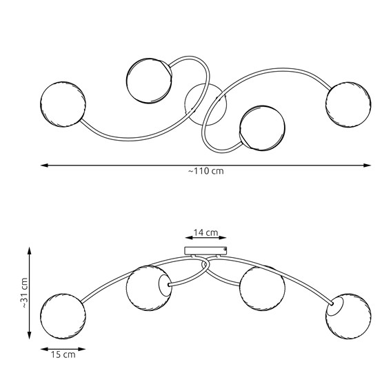 Lampa Sufitowa VIBRA 4 Czarny/Opal