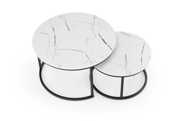 Zestaw 2 Ław JAVA Czarny/Biały Marmur