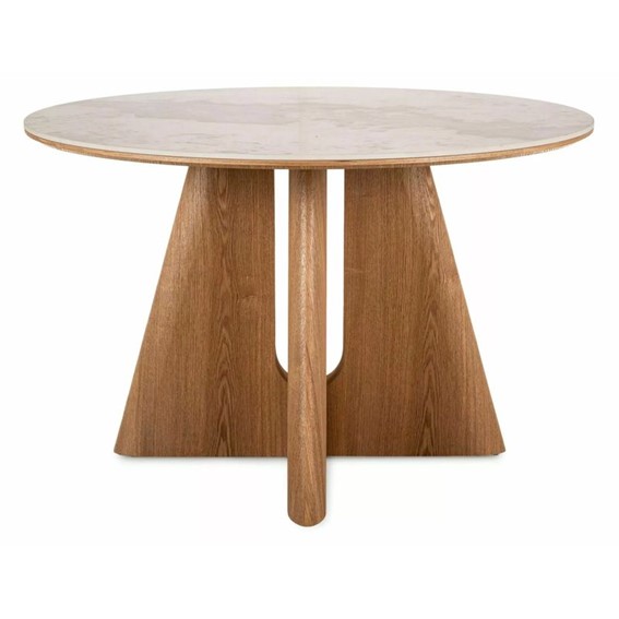 Stół ALZANO Ceramic Fi120cm Biały Połysk/Dąb