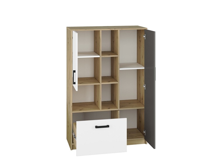 Regał FINI 05 Biały/Szary/Dąb