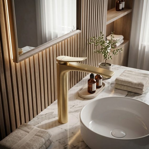 Bateria Umywalkowa Wysoka VISION Złoty Szczotkowany