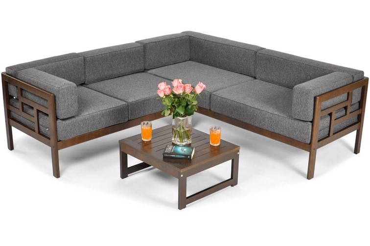 Narożnik Ogrodowy EDEN 5 Osobowy Brązowy/Grafitowy