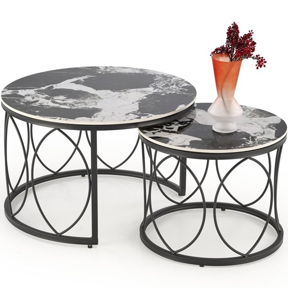 Zestaw 2 Ław ALEXANDRA fi70 Czarny Marmur/Czarny