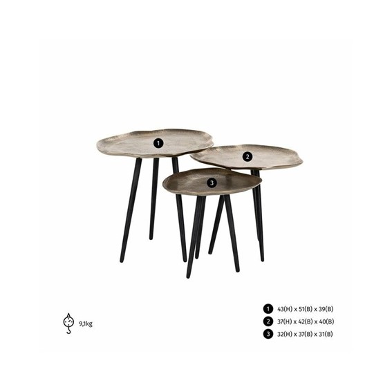 Zestaw Stolików VOLENTA fi51 Czarny/Zloty