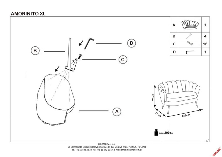 Fotel Wypoczynkowy AMORINITO XL Złoty/Popielaty