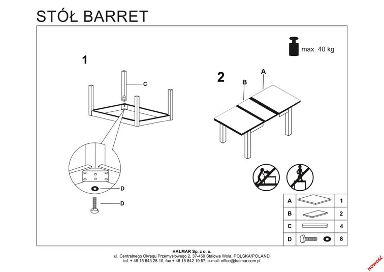Stół Rozkładany BARRET (190-90)x80 Biały Mat/Dąb Leflaks