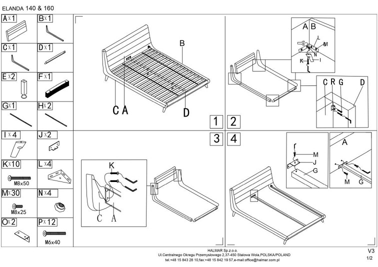Łóżko ELANDA 160x200cm Jasny Popiel