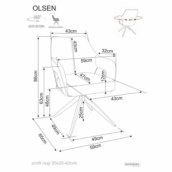 Krzesło OLSEN Noelle Szary/Czarny Mat