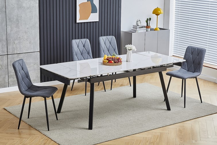 Stół Rozkładany JOHN Czarny/Biały Efekt Marmuru (120-180)x85