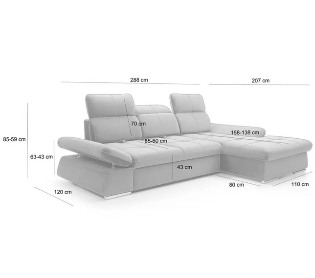 Narożnik MONZA Szary z Funkcją Spania II Grupa Tkanin