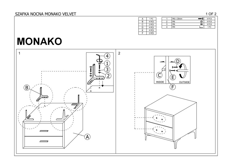 Szafka Nocna MONAKO Velvet Złoty/Antyczny Róż