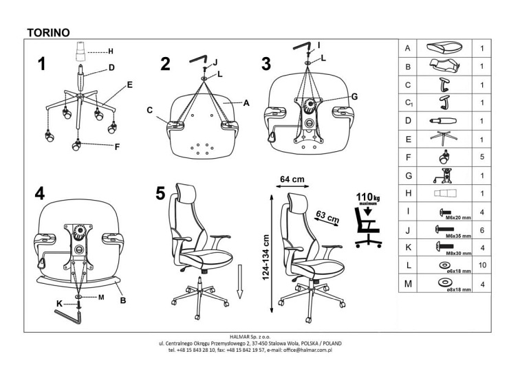 Fotel Pracowniczy TORINO Czarny