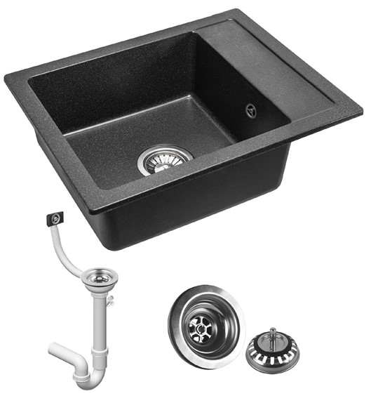 Zlewozmywak Granitowy RINO 52x49 + Syfon Czarny Nakrapiany