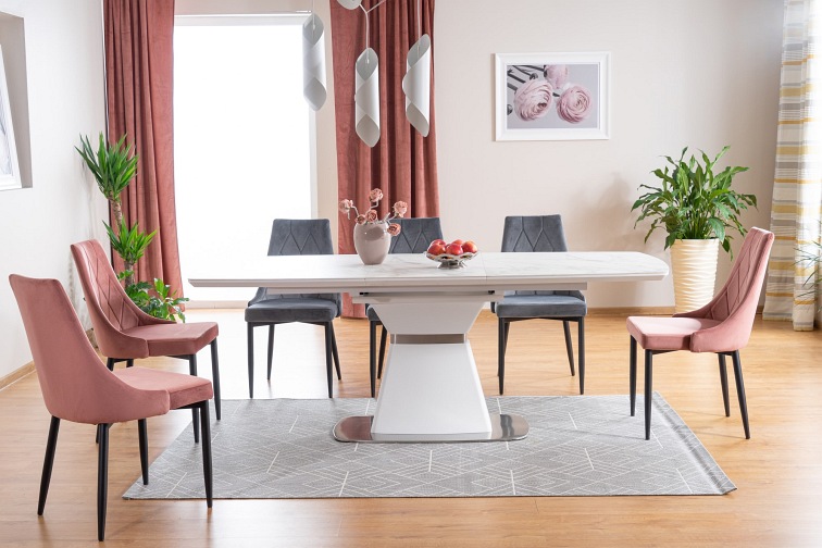 Stół SATURN II CERAMIC (210-160)x90 Biały Efekt Marmuru