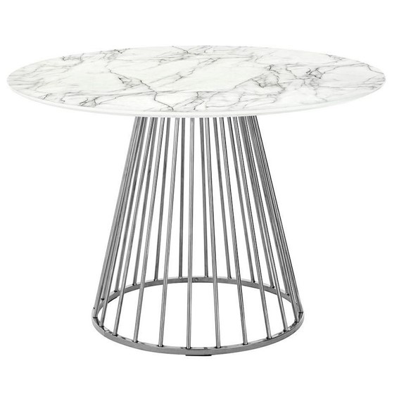 Stół GLAM MARBLE Fi110cm Biały/Chrom