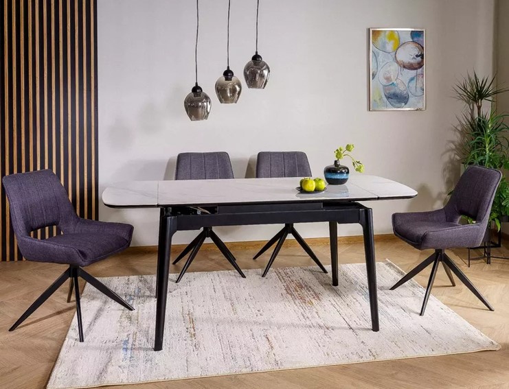 Stół Rozkładany SENTO (120-180)x80 Biały Połysk/Czarny Mat