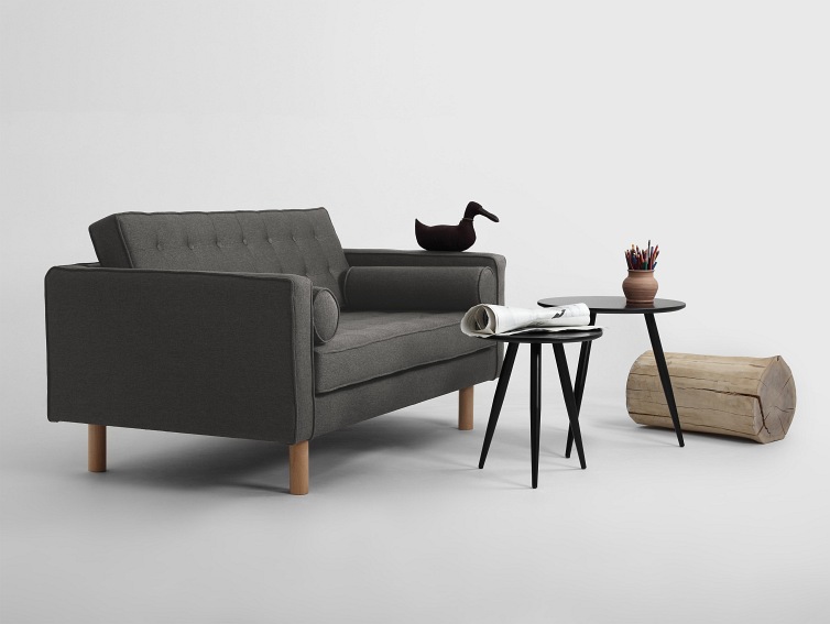 Sofa 2 os. Topic Wood 162x88x80 Stalowy/Naturalny