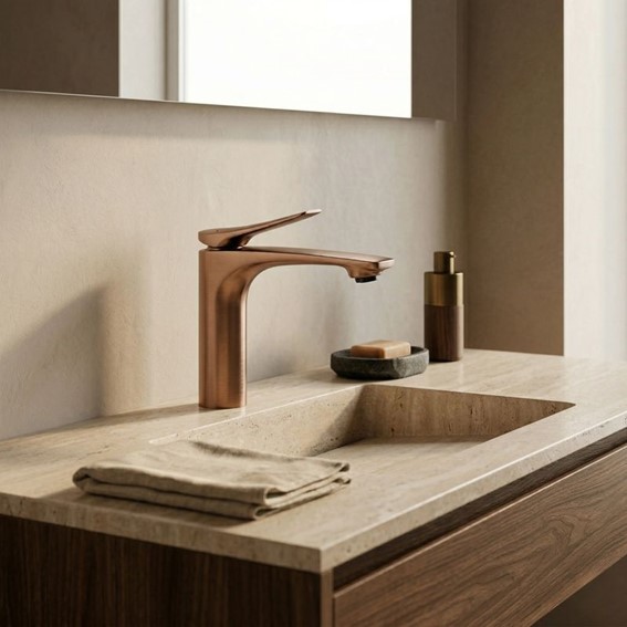 Bateria Umywalkowa Niska VISION Miedź Szczotkowany