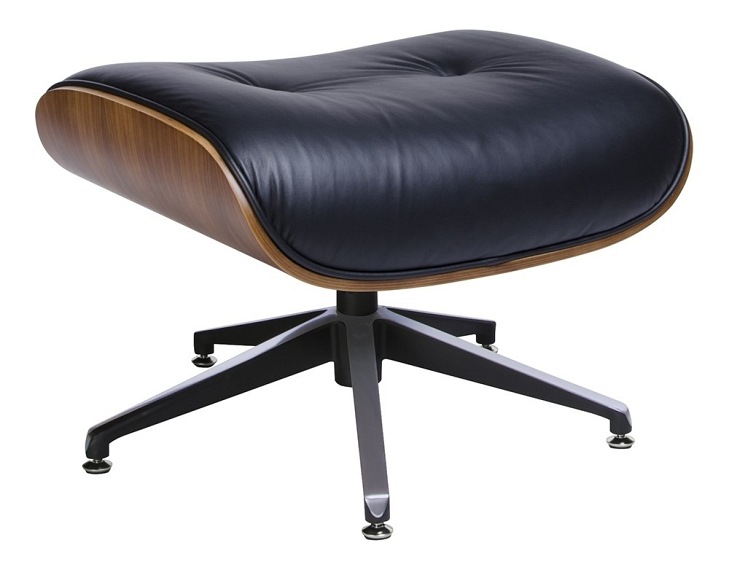 Fotel LOUNGE Czarny Z Podnóżkiem Orzech Skóra Naturalna