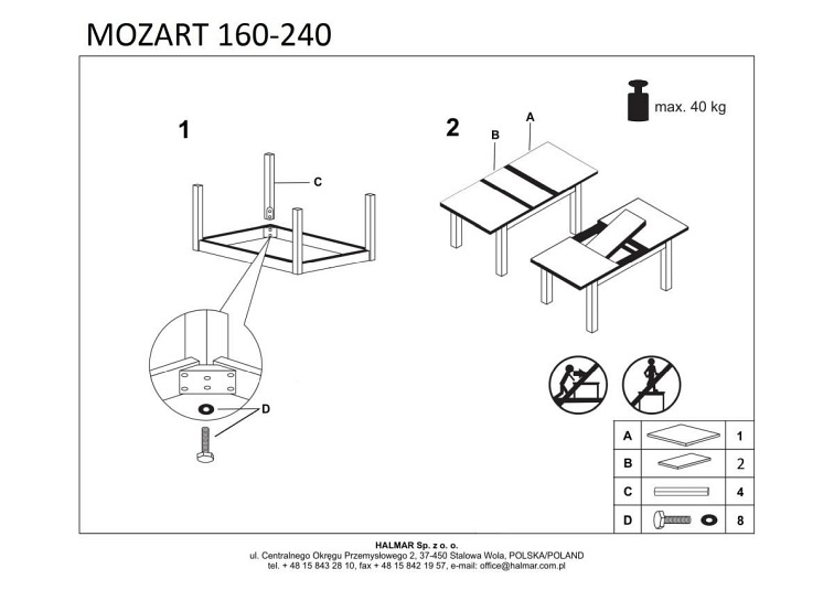 Stół Rozkładany MOZART (160-240)x90 Biały
