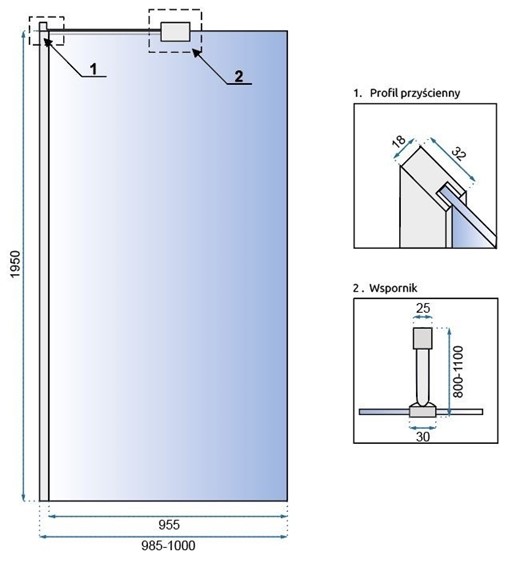 Ścianka Prysznicowa AERO "N" 70 Chrom