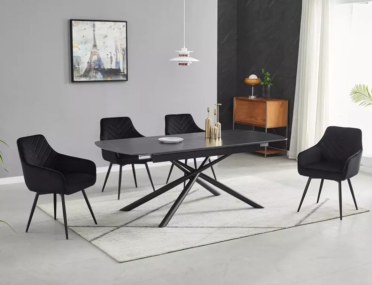 Stół Rozkładany GASTON Ceramic 140 (140-180)x75 Czarny Mat