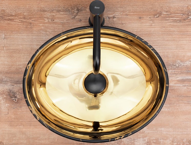 Umywalka Nablatowa SOFIA Czarny/Złoty/Marmur