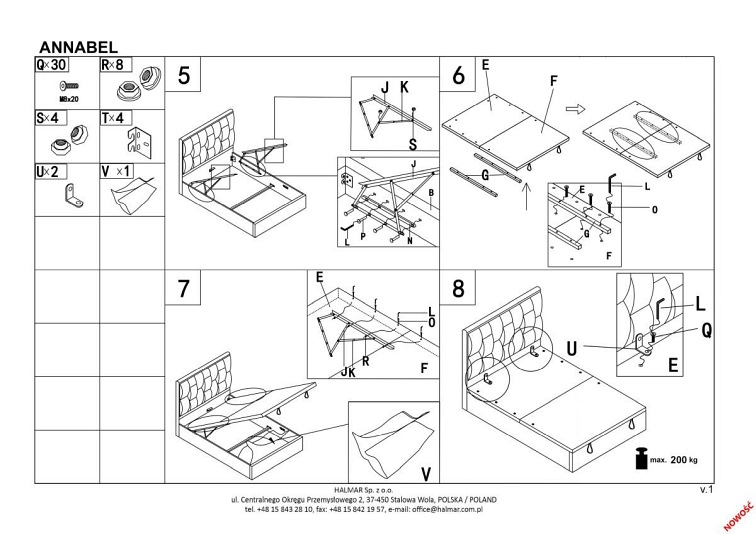 ANNABEL 160 łóżko z funkcją pojemnika popiel