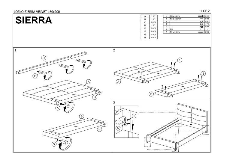 Łóżko SIERRA Velvet 160x200 Beż/Dąb/Bluvel 28