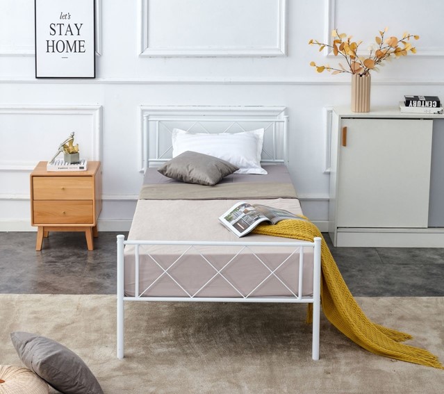 Łóżko Metalowe 90x200 cm MBD9216 Biały