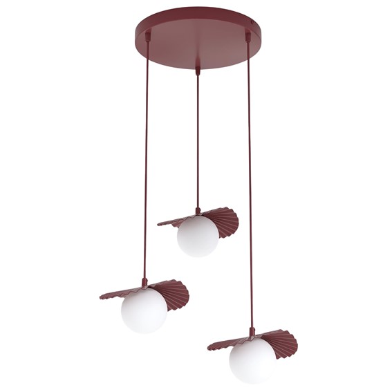 Lampa Wisząca FLORA 3PREM Burgundowy/Opal